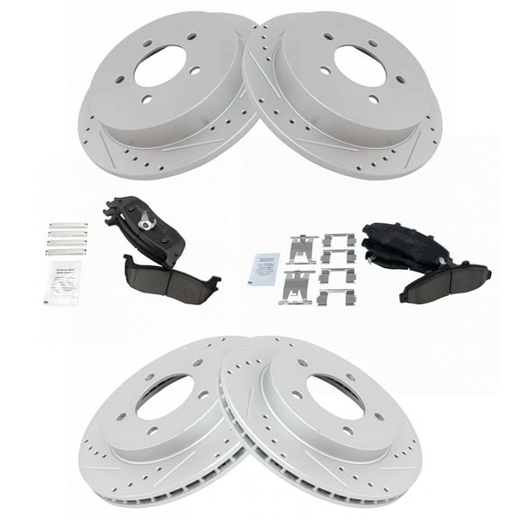 TRQ Front and Rear Performance Brake Pad & Rotor Kit Brake Pads Brake Rotors Set Ceramic Premium G-Coated Fits Select 1997-2003 Ford F-150 2004 F-150 Heritage