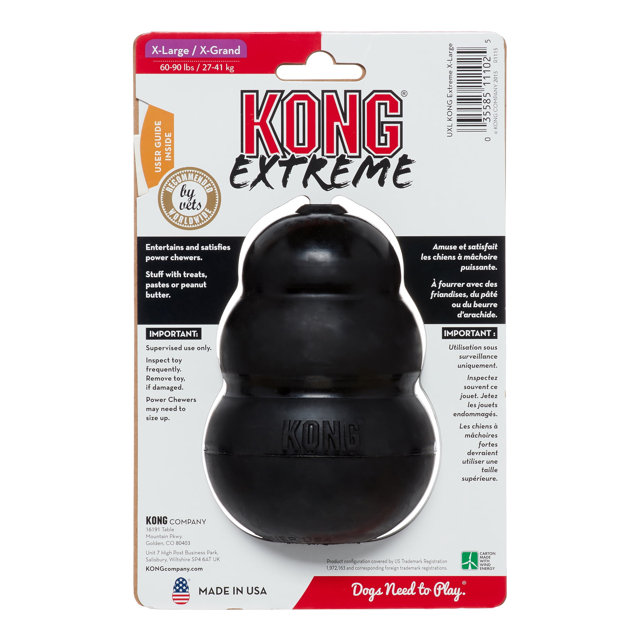 KONG - Extreme Dog Toy - Toughest Natural Rubber, Black - Fun to