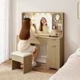 thumbnail image 3 of LainTene Get Ready with Me Vanity Set with Mirror & Lights, Modern Glass Top Dressing Table with 3 Drawers & 2 Large Storage Cabinets, Fluted Vanity Desk for Femal Gift, Natural, 3 of 10
