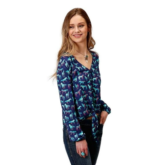 Roper Western Shirt Womens L/S Front Tie S Blue 03-050-0590-0136 BU