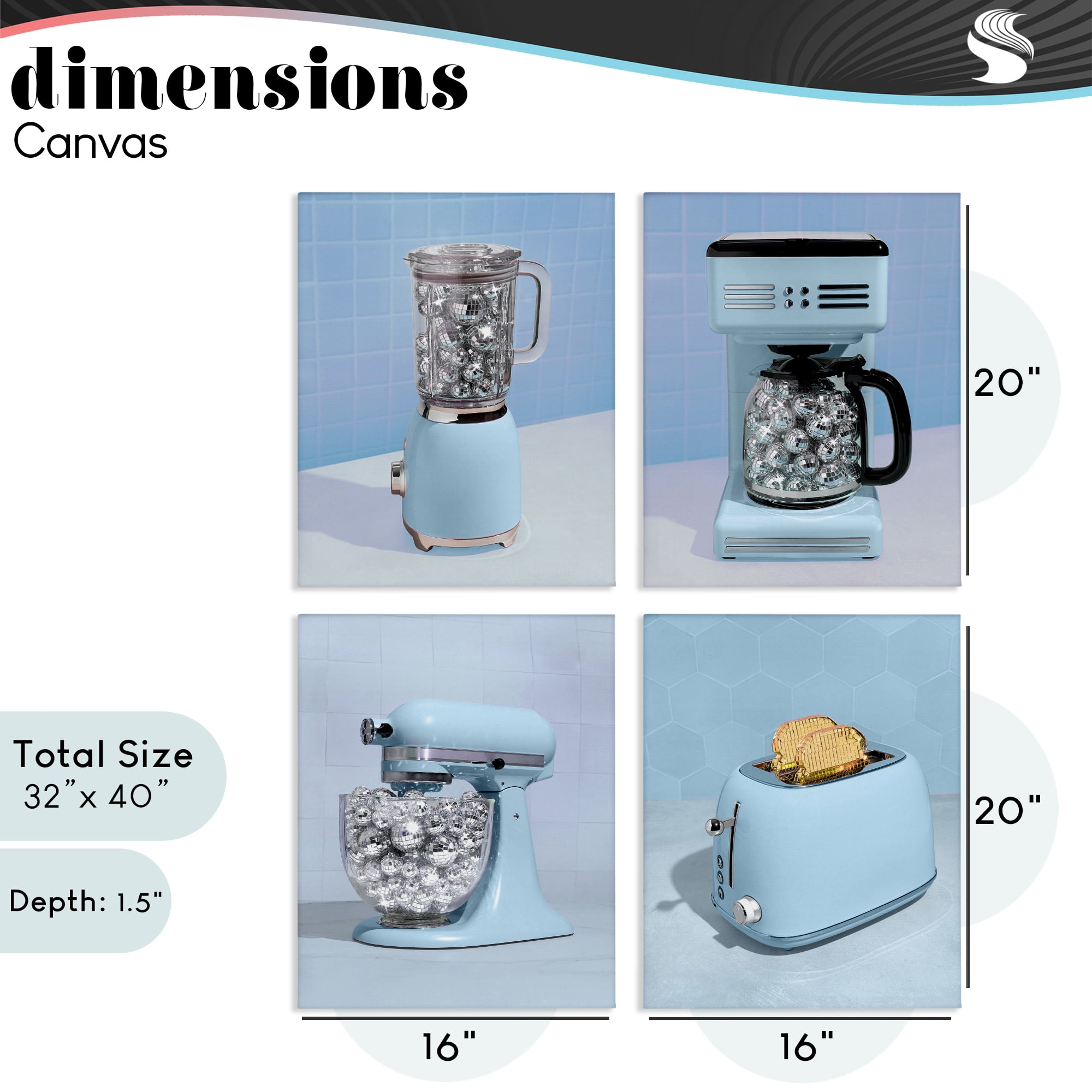 Stupell Industries Disco Kitchen Set over Blue 4 Piece Canvas Wall Art Set, design by LISH Creative