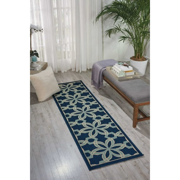 Nourison Caribbean Indoor/Outdoor Navy 2'3" x 7'6" Area Rug, (2x8)