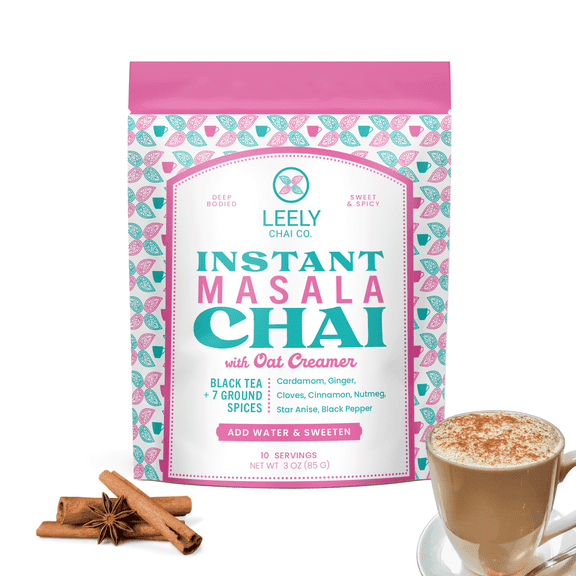 Leely Chai Instant Masala Chai with Oat Creamer, Just Add Hot Water - No Steeping Required, Dissolves Instantly, No Need to Add Milk, Contains Oat Creamer for a creamy chai latte anytime 3oz