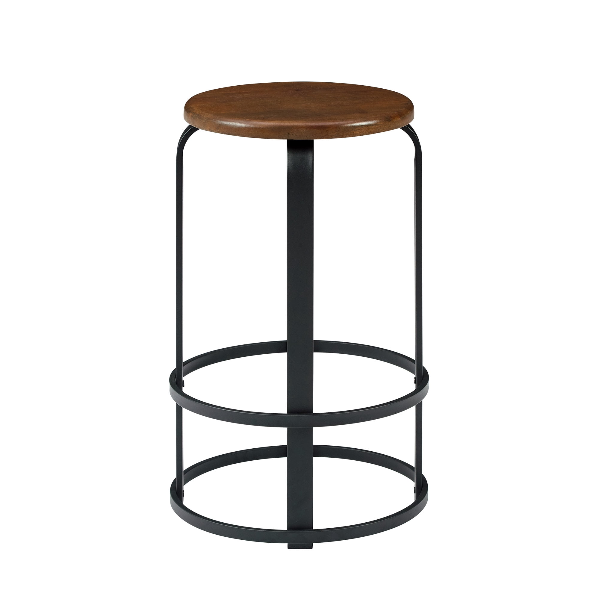 Walker Edison 26" Metal and Wood Round Kitchen Bar Stools - Dark Coffee/ Black