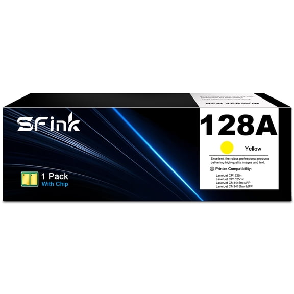128A CE322A Toner Cartridge Yellow Compatible for HP128A 128 A for Laserjet CP1525n CP1525nw CM1415fn CM1415fnw Printer 1-Pack