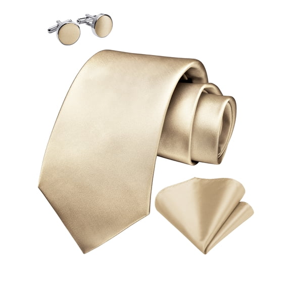 Mens Ties Solid Color Satin Necktie and Pocket Square Tie Formal Cufflinks Sets for Men Wedding