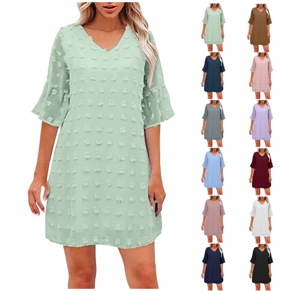 Bixock Plus Size Dresses for Women,Women's Dresses,Dresses for Women Solid Short Sleeve V Neck Floral Chiffon Flowy Summer Midi Dresses