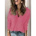 thumbnail image 2 of HOTAPEI V Neck Sweaters for Women Elegant Crochet Hollow Out Top Long Sleeve Sweaters Solid Color Pullover Sweater Knit Tops, 2 of 5