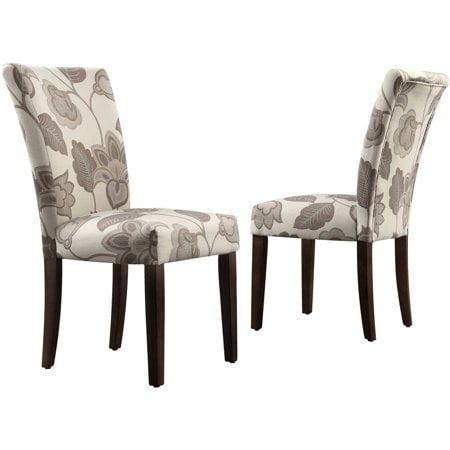 Weston Home Ayana Upholstered Print Parson Chair Set of 2 Beige/Espresso