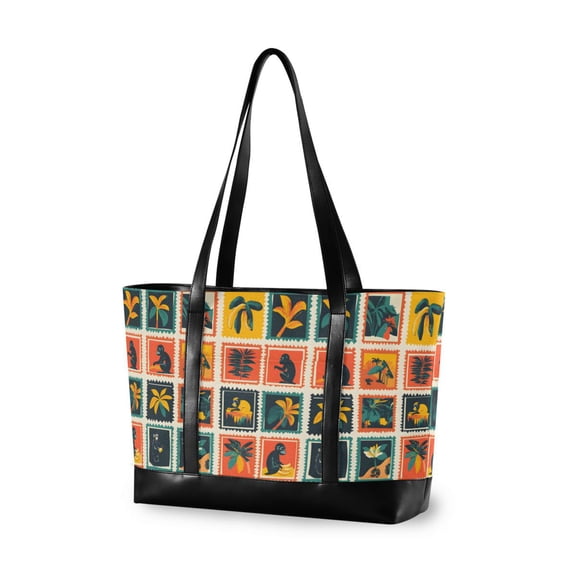 FORMRS Canvas Laptop Tote Bag for Women with 15.6" Computer Compartments Shoulder Handbag, Jungle Stamp