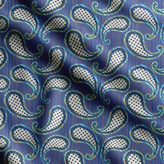 Soimoi Asian Paisley Print, Silk Fabric, Decor Sewing Fabric by The Yard 42 Inch Wide,Decorative Fabric for Shirts Suits Ties, Blue1
