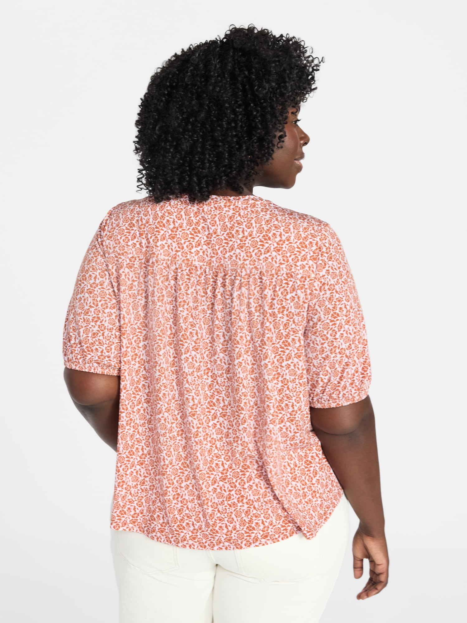 Terra & Sky Women's Plus Size V Neck Tee with Elbow Sleeves, Sizes 0X-5X