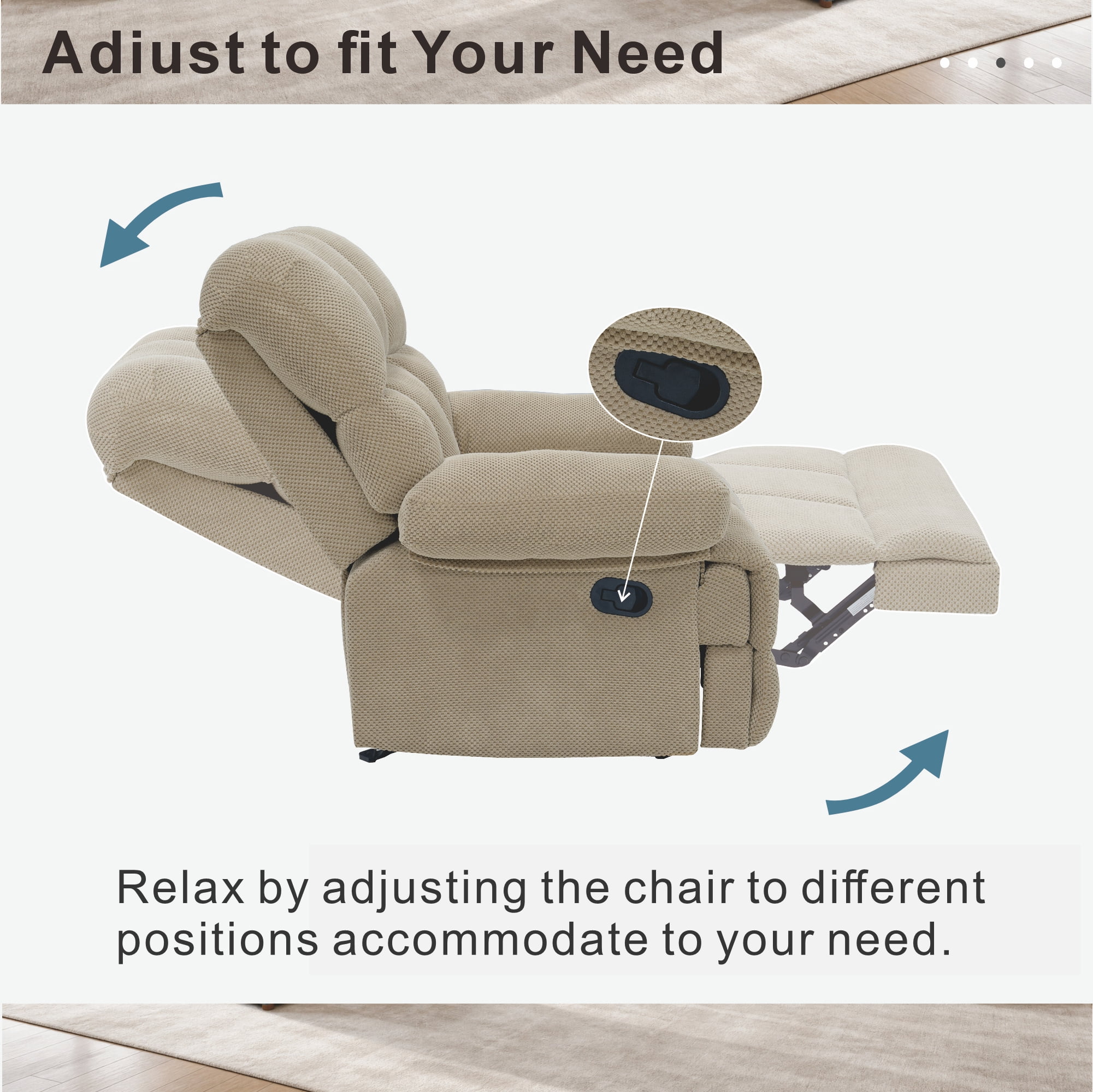 Rocker Recliner Chair with Manual Recline and Rocking Function, Modern Reclining Chair and Lounge Seating with Nubby Fabric for Living Room, Camel