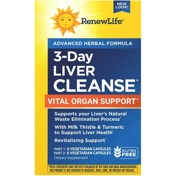 3-Day Liver Cleanse | 12 Vegetarian Capsules | by Renew Life