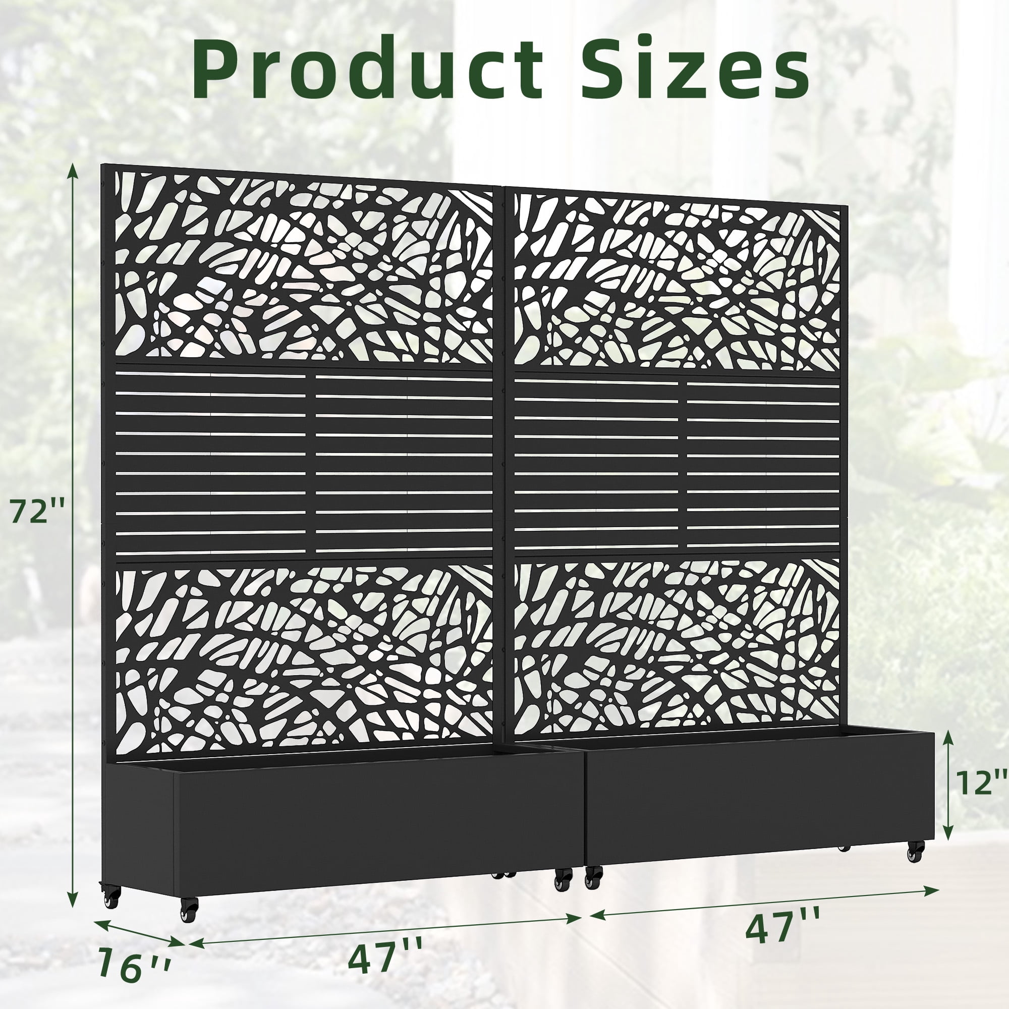 MAYEERTY 2-Set 47*16" Outdoor Black Metal Planter Box with Trellis for Climbing Plants,Vine & Parallel Pattern