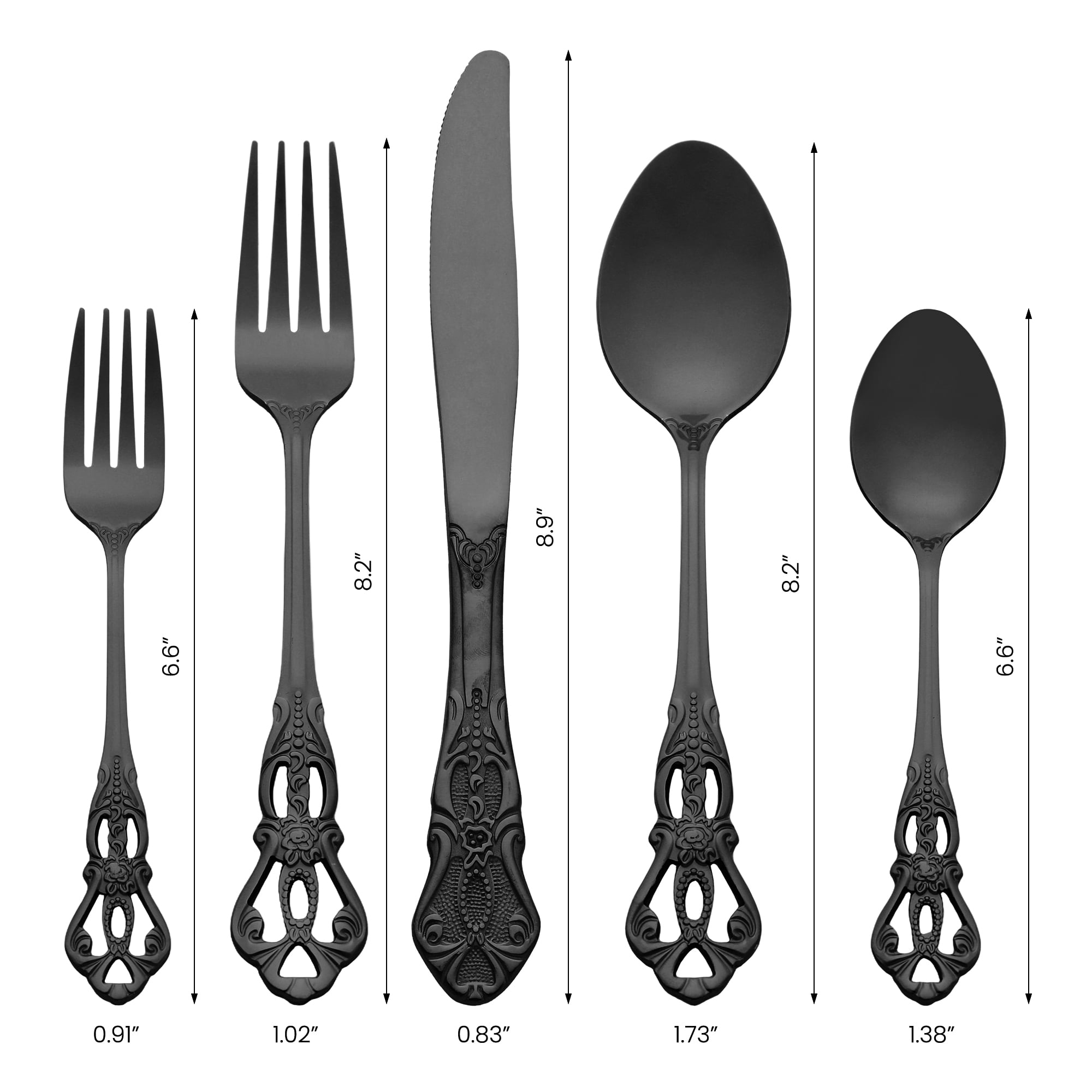 Unique Bargains 30 Piece Silverware Stainless Steel Flatware Set with Openwork Black