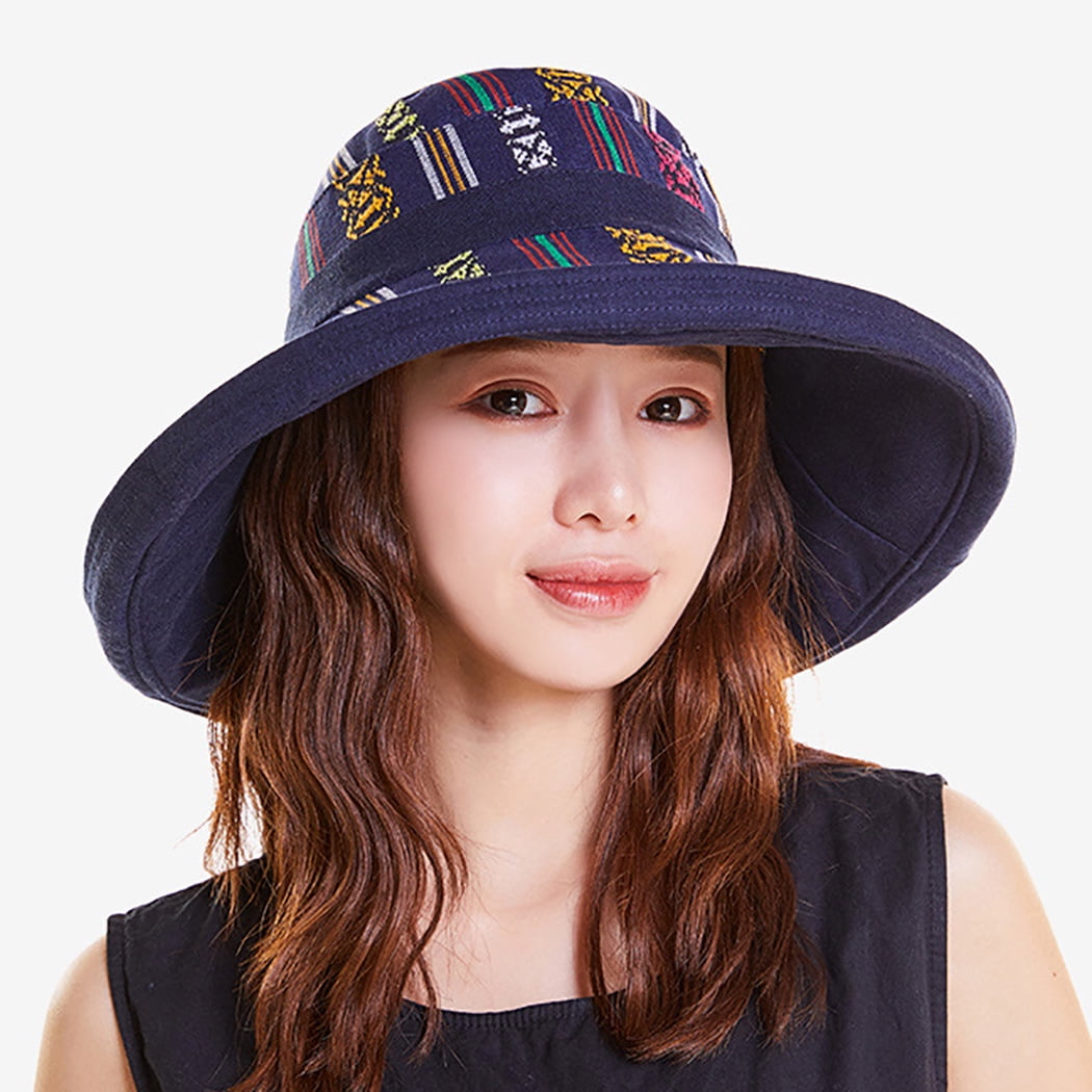 Womens Bucket Hat UV Protection Double Sided Beach Hat Summer Cap Wide