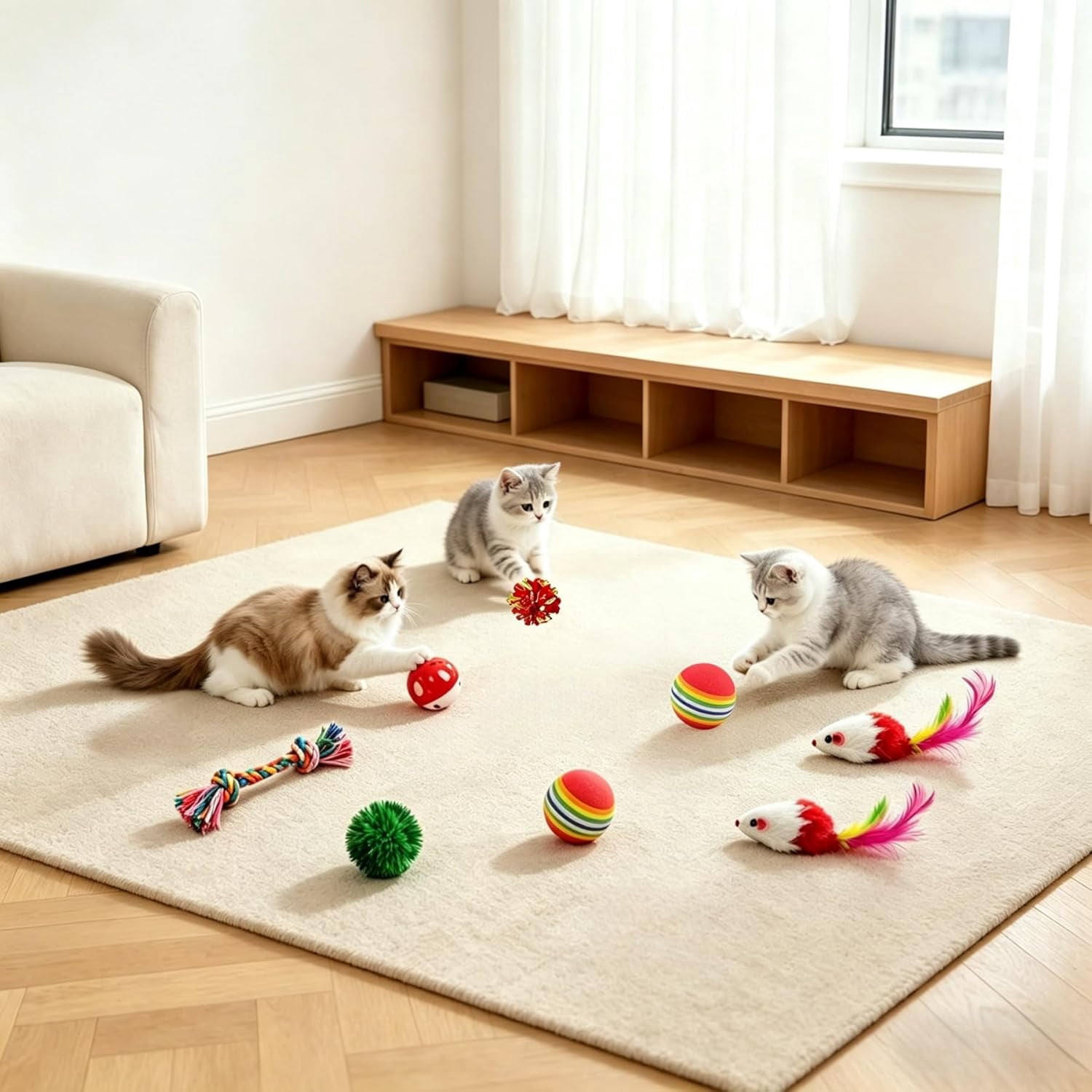 11 PCS Interactive Cat Toy for Indoor Cats, Kitten Toys with 4 Hanging Door Cat Toys and 7 Multiple Replacement Heads for Indoor Self Play & Exercise