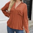 thumbnail image 3 of Blusa Seda de Hielo Manga Larga Cuello en V Botones Color Puro Tops Elegantes para Mujer, 3 of 6