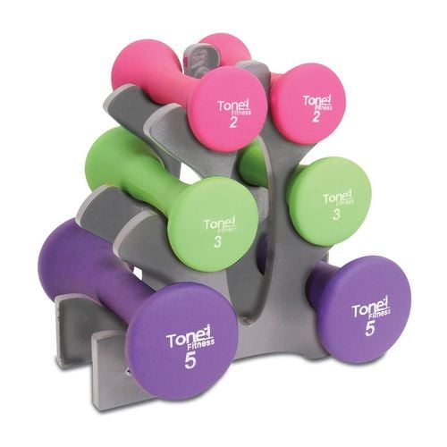 Tone Fitness 20lb Hourglass Neoprene Dumbbell Set with "A" Frame Rack
