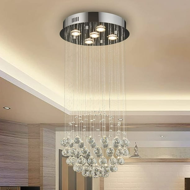 Sottae Modern Crystal Raindrop Chandelier Small Flush Mount Rain Lamp For Foyer Bedroom K9 Sphere Drop 5 Light Gu10 Bulb Pendant Lighting Hotel Entryway Dining Room Staircase H34xd16 Com Sottae Modern Crystal Raindrop, Sphere Raindrop Crystal Chandelier