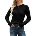 thumbnail image 2 of Langwyqu Fall Winter Women Long Sleeve Cable Knit Sweater Pullover, 2 of 5