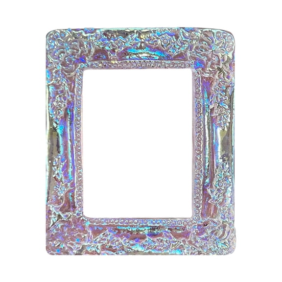 Iridescent White Thick Square Vintage Photo Frame, Ornate Resin Mini Display