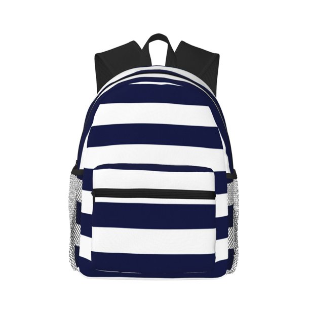 Easygdp Navy Blue And White Stripes Mochila Casual para Portátil, Mochila para Escuela, Viajes, Negocios