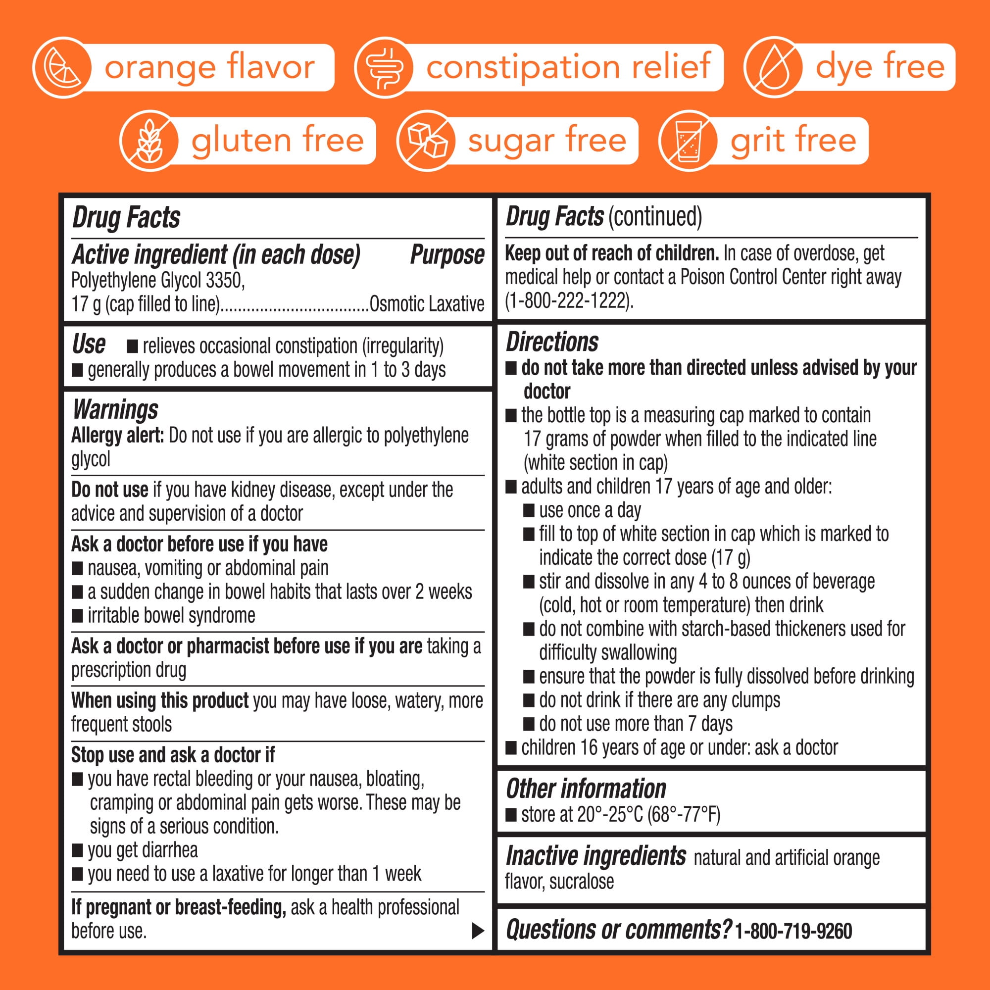 Equate ClearLAX Polyethylene Glycol 3350 Powder for Solution, Orange, 30 Doses, Compare to MiraLAX Active Ingredient