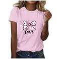 thumbnail image 2 of EchfiProm Valentine Day T shirts for Women Bow Print Graphic Tee Casual Short Sleeve Pink Cute Valentine Womens Shirts, 2 of 5