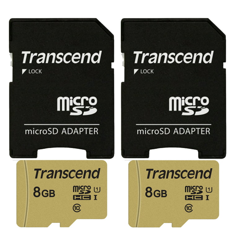 2 Packs Transcend 8GB UHS-1 Class 10 micro SD 500S Read up to 95MB/s Built  with MLC Flash Memory Card with SD Adapter