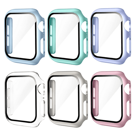 6 Pack Apple Watch Case for Series 4/5/6 40mm, Apple Watch Cover with Tempered Glass Screen Protector, Hard PC Protective Bumper for iWatch SE/SE 2