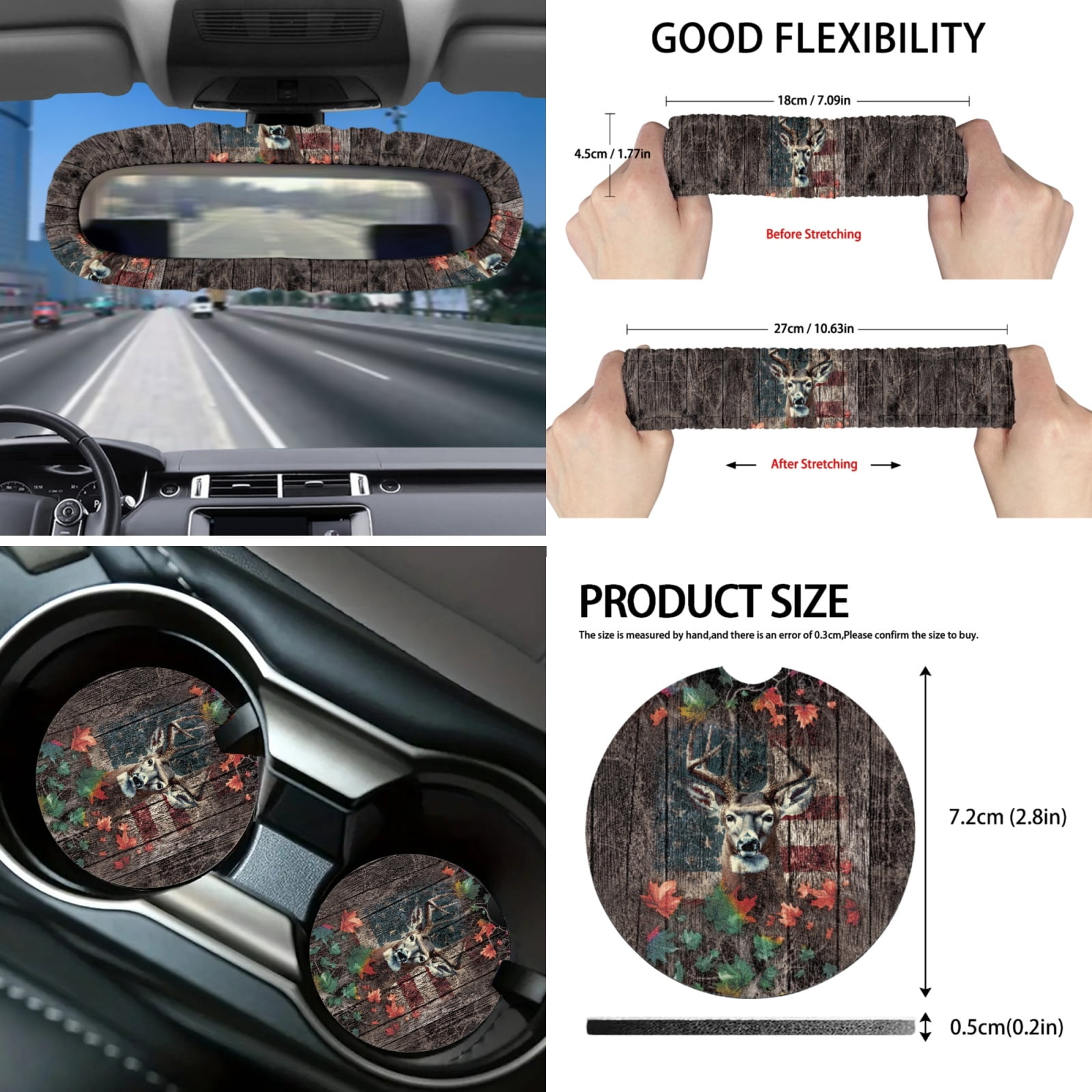 Yuyamidu 16 PCS Car Seat Covers Set Deer Car Sun Shade Camo Hunting Handbrake Cover Gear Shift Knob Cover Steering Wheel Cover Seat Belt Pads Rear View Mirror Cover Coasters Key Chain