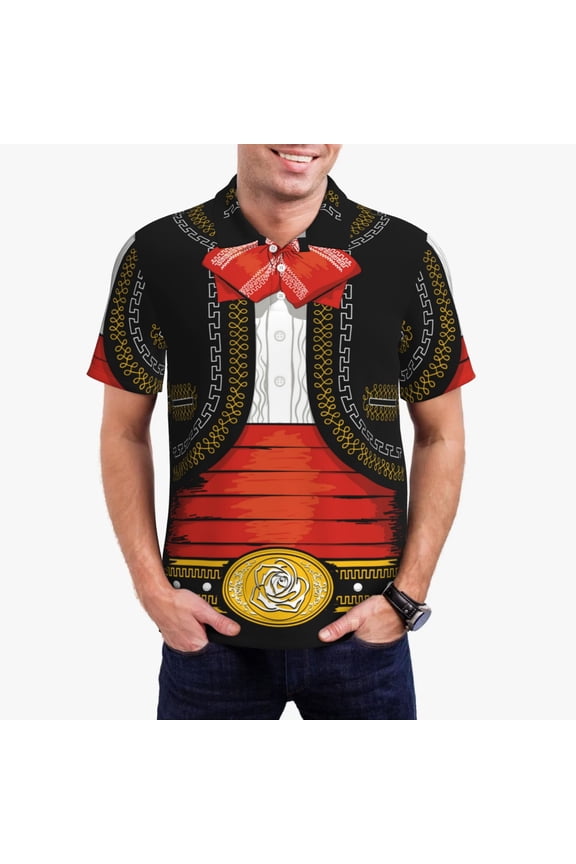 CHARRO SUIT Print Men's Quick-drying POLO Shirt, Button-down Summer T-shirt, Suitable for Work and Outdoor Activities-X-Large