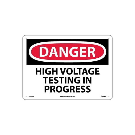 National Marker High Voltage Testing In Progress 10X14 .040 Aluminum Danger Sign D554AB