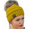 thumbnail image 1 of GFDYREE Messy Bun Hat Beanie CC Quality Knit (Mustard), 1 of 1