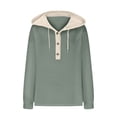 thumbnail image 3 of 2024 Autumn/Winter Women's Solid Color Hooded Button Loose Color Combination Long Sleeved Hoodie Women Lace Womens Top plus Size Summer Short Sleeve Tops for Women plus Size V Neck Blouse plus Size, 3 of 5