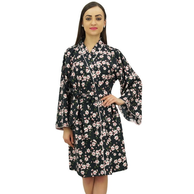 Bimba Leaf Printed Bridesmaid Kimono Robe With Belt Cover Up Nightwear Wrap - 18