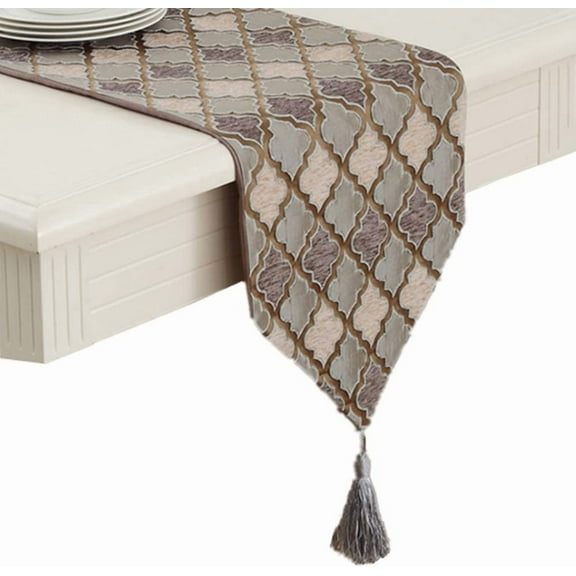 Modern Autumn Jacquard Weave Geometric Table Runner Coffee Tassel for Coffee Tea Party Dining Table Dressing Table Home Decor 13 x 75 Inch Style 8 D Coffee