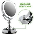 thumbnail image 4 of Ovente Lighted Makeup Mirror Tabletop 7.5 inch 1X 10X Magnifier Dimmable Adjustable Double Side Spinning LED Acrylic Edge Battery USB Powered Vanity Skin Care Round Large Polished Chrome MGT75CH1X10X, 4 of 11