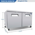 thumbnail image 2 of Commercial Undercounter Freezer Worktop 60" Two Door Restaurant Kitchen ETL, 2 of 15
