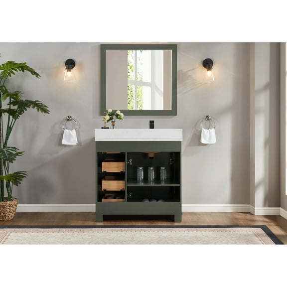 Legion Furniture WS2516-36-PG 36 in. Pewter Green Finish Solid Wood Sink Vanity, 1 ft. Artificial Stone Top