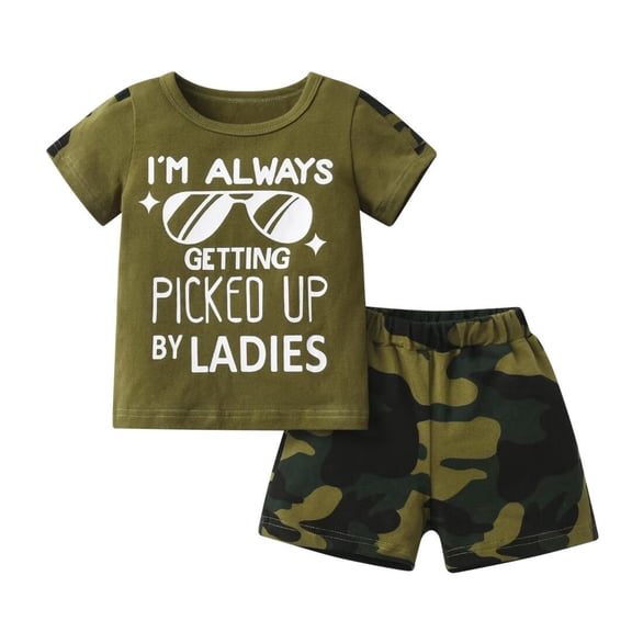 Infant Baby Boy Clothes Summer Printed Letter Short Sleeve T-Shirt and Shorts Outfits Sets Green 6-9 Months