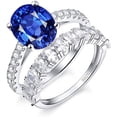 thumbnail image 3 of NUNCAD 925 Sterling Silver Wedding Engagement Ring Set for Womem 1ct Oval Cut Blue Sapphire, 3 of 5