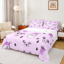 Feelyou Kids Santa Claus Full Size Sheets, Dreamy Fairy Tale Bed Sheets, Purple Christmas Gifts Sheet Sets, Super Cozy Room Decor, 4pcs