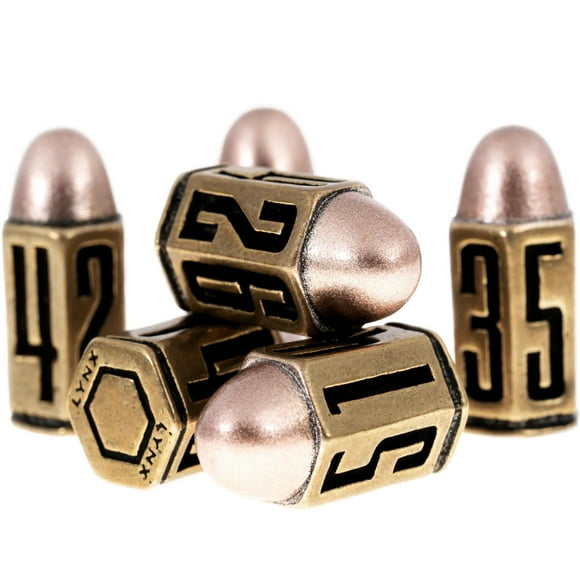 Bullet Metal Dice Set - Six Brass D6 Dices - Compatible with DND, Role Playing Homebrews, D&D, Great RPG/Dungeons and Dragons/D and D Accessories Gifts. Can Use with Dice Tray/Tower