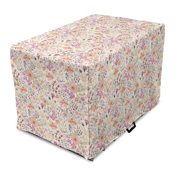 Floral Dog Crate Cover, Feminine Flowers Composition Spring Flourishes Design, Easy to Use Pet Kennel Cover Small Dogs Puppies Kittens, 7 Sizes, Pale Eggshell Multicolor, by Ambesonne