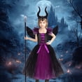 thumbnail image 2 of Kogui Halloween Witch Cosplay Outfit Mesh Tail Sundress For Girls Party & Stage Show (Purple, 10-12 Years), 2 of 7