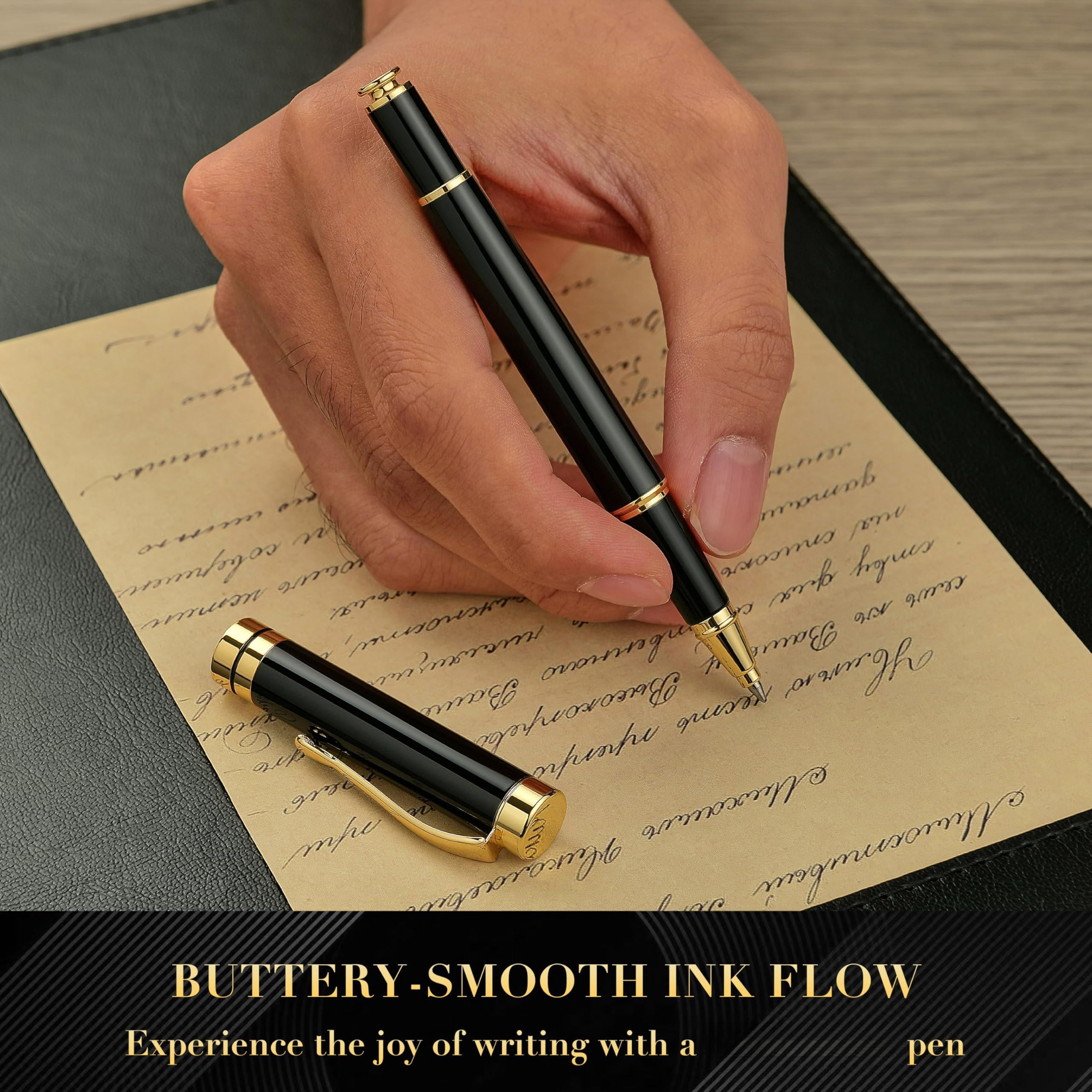 Personalized Ballpoint Pens  Stunning Black Chrome Metal Pen With Golden Trim Ball Gift Set For Men & Women Executive Office Nice Pens-gift Box 0.5mm Extra Refill