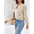 thumbnail image 5 of Long Sleeved Women Button Down Casual Crop Coat Bomber Jacket, 5 of 6
